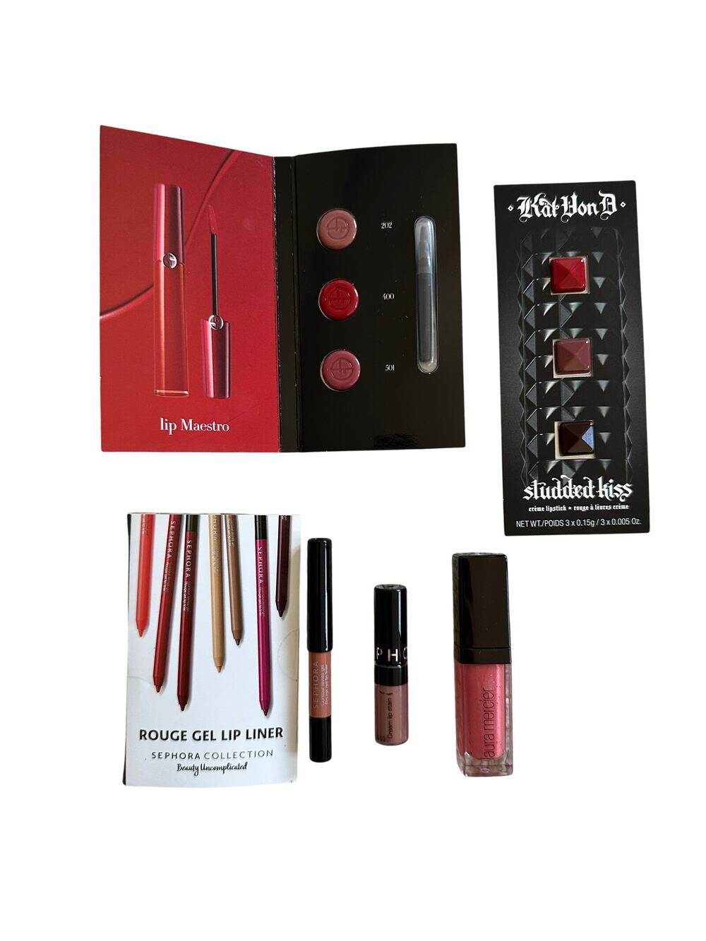Lip Makeup Sample Lot of 5 Giorgio Armani, KatVonD, Sephora, Laura Mercier